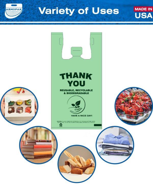 Eco Thank You Biodegradable Bag Shopping Bags Retail Restaurant Grocery Store Carry-Out bags, thank you t shirt bags Thank you bags Green